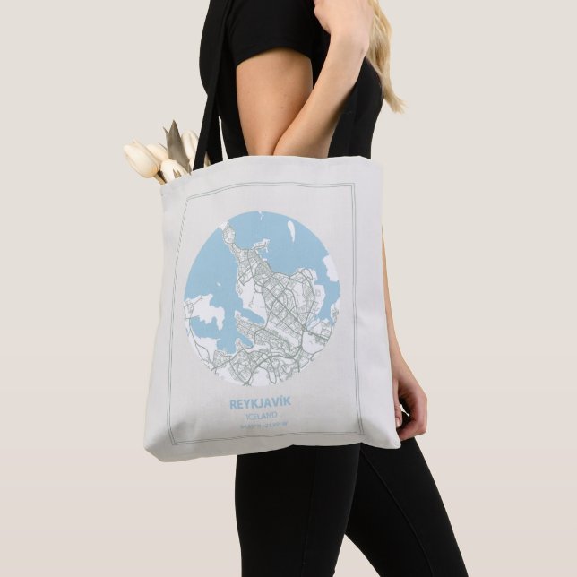 Minimalist Pastel Blue Map Art Reykjavik Iceland Tote Bag (Close Up)