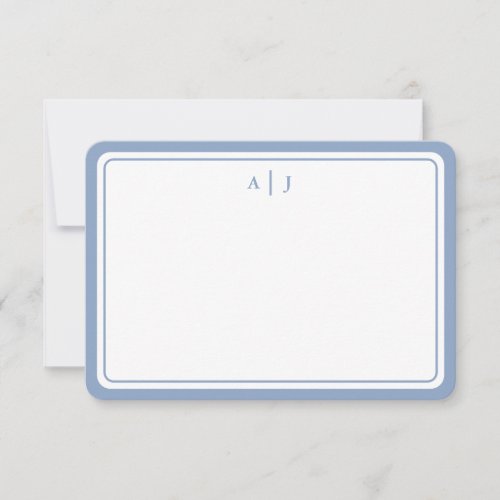 Minimalist Pastel Blue Monogram Round Border Note Card