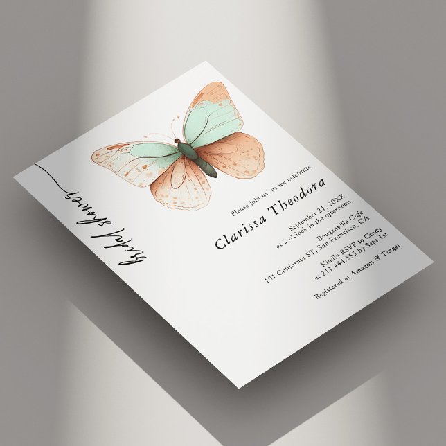 Minimalist Pastel Butterfly Bridal Shower Invite (Minimalist Pastel Butterfly Bridal Shower Invite Personaliized)