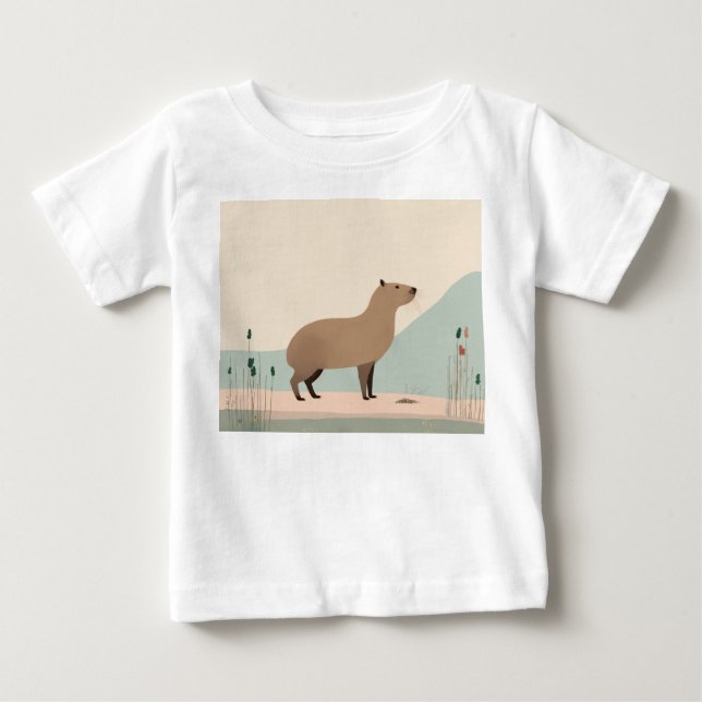 Minimalist Pastel Capybara Baby Tee (Front)