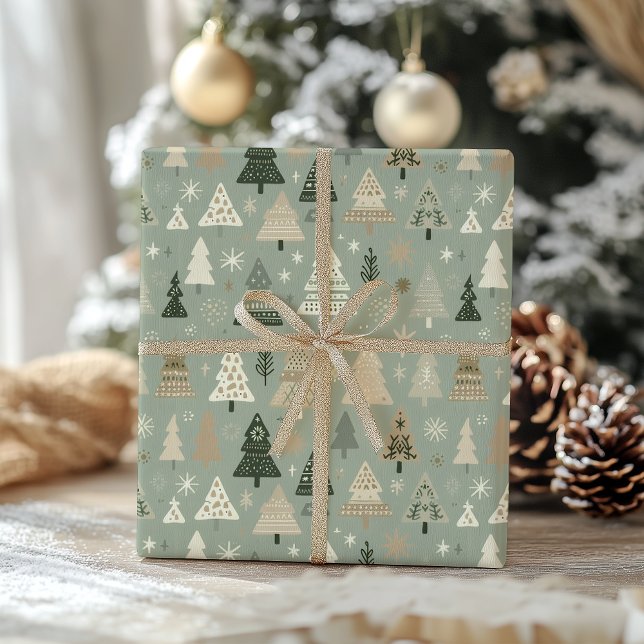 Minimalist Pastel Christmas Tree Holiday Wrapping Paper (Creator Uploaded)