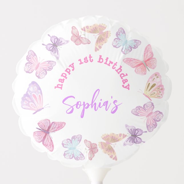 Minimalist Pastel Color Butterfly Happy Birthday Balloon (Front)