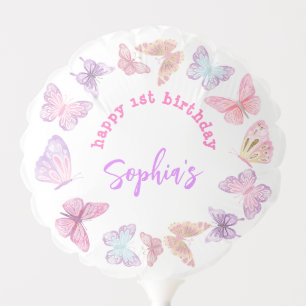 Minimalist Pastel Color Butterfly Photo Birthday Balloon