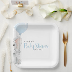 Minimalist Pastel Elephant Baby Shower Paper Plates