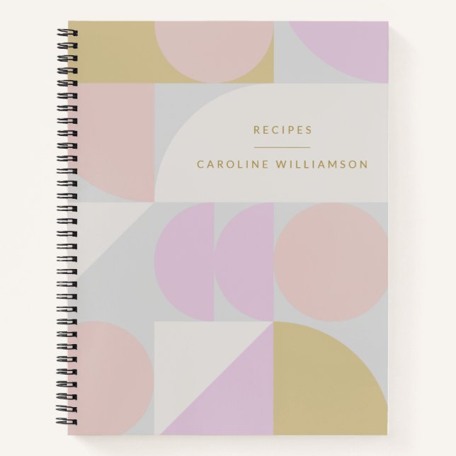 Minimalist Pastel Geometric Personalized Recipe Notebook (Front)