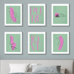 Minimalist Pastel Green and Pink Gallery Wall Art  Canvas Photo Tile