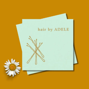 Minimalist Pastel Green Gold Bobby Pins Hair Square Business Card