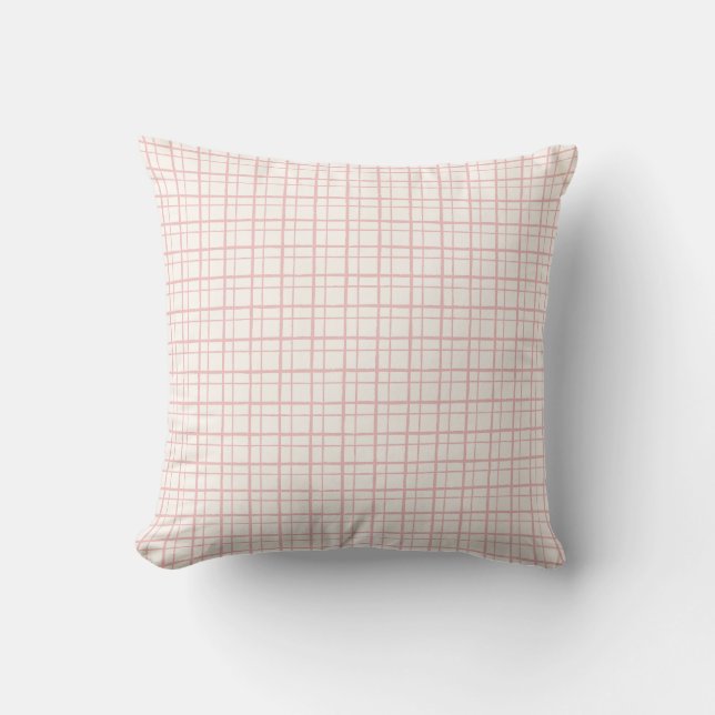 Minimalist Pastel HandDrawn Grid Check Ballet Pink Throw Pillow (Front)