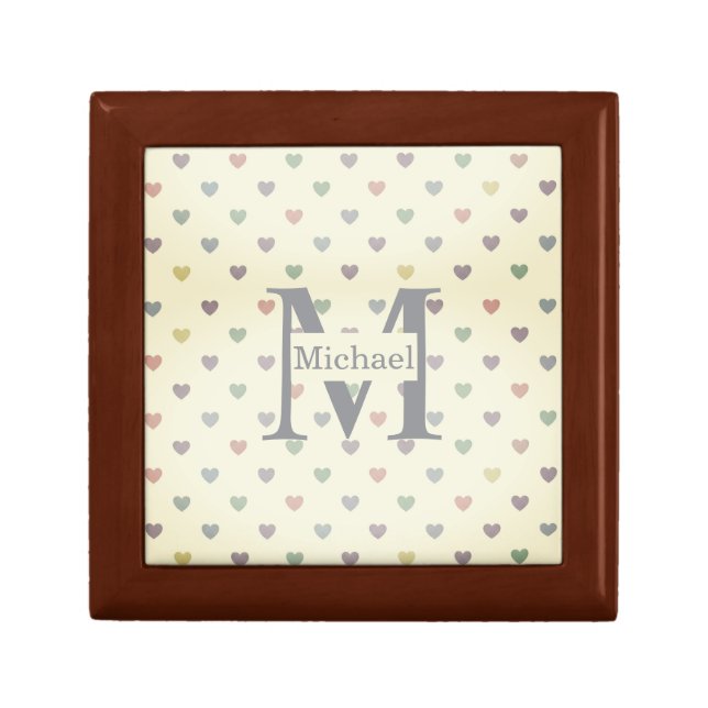 Minimalist Pastel Heart Pattern Custom Monogram  Gift Box (Front)