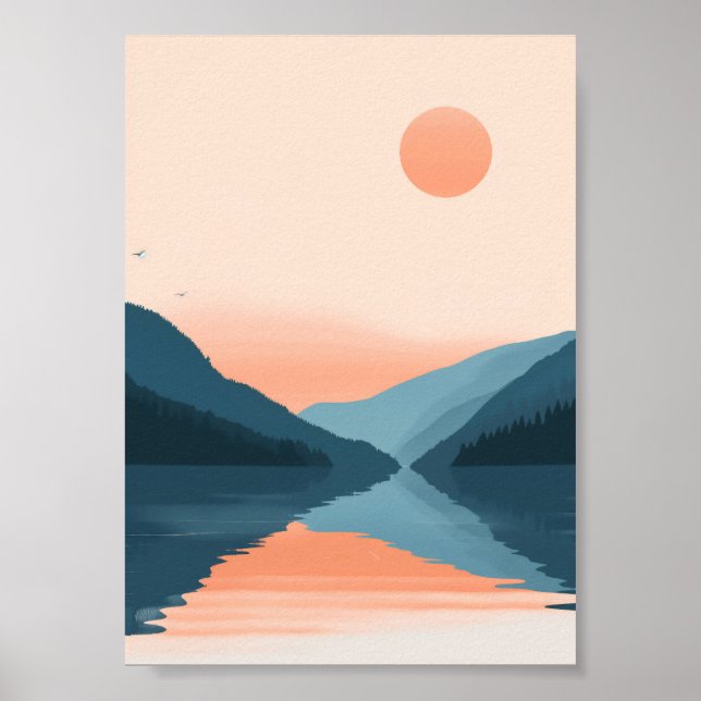 Minimalist Pastel Lake and Mountain Poster (Front)
