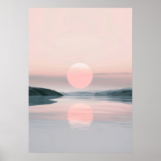 Minimalist Pastel Lake Sunset Landscape Poster
