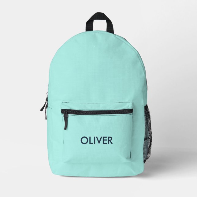 Minimalist Pastel Mint Green Personalized Backpack (Front)