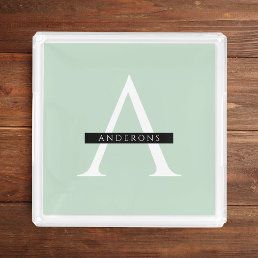 Minimalist Pastel Mint Personalized Name Acrylic Tray