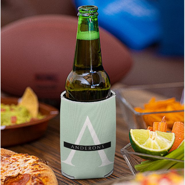 Minimalist Pastel Mint Personalized Name Can Cooler (Creator Uploaded)