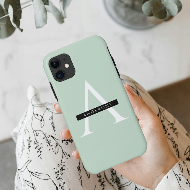 Minimalist Pastel Mint Personalized Name Case-Mate iPhone Case (Creator Uploaded)
