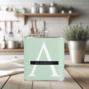Minimalist Pastel Mint Personalized Name Flask