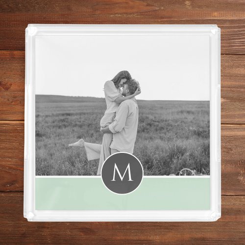 Minimalist Pastel Mint Personalized Name  Photo Acrylic Tray