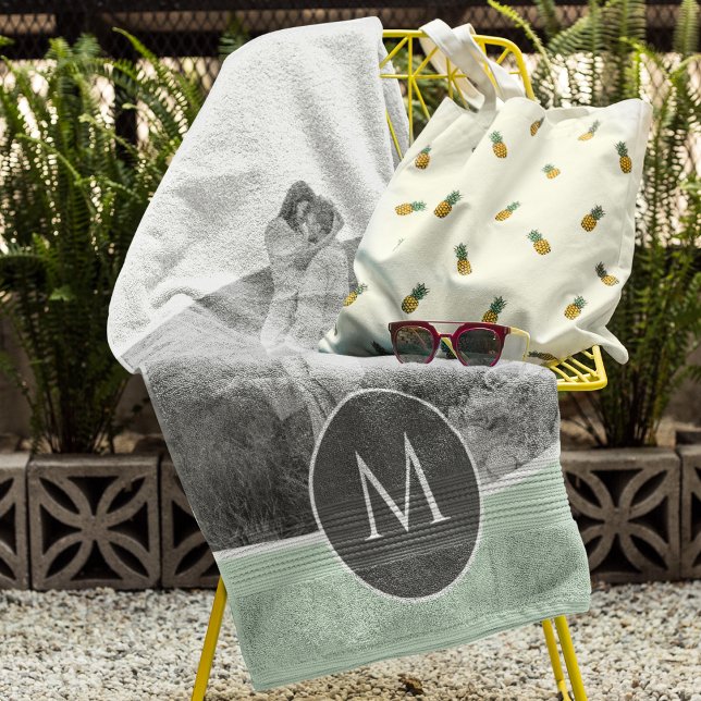 Minimalist Pastel Mint Personalized Name & Photo Beach Towel (Creator Uploaded)