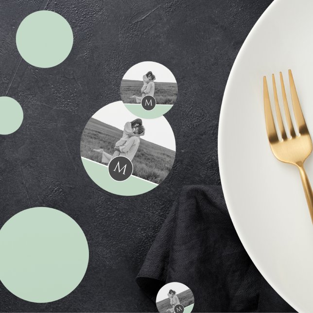 Minimalist Pastel Mint Personalized Name & Photo Confetti (Creator Uploaded)