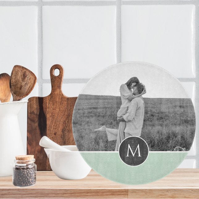 Minimalist Pastel Mint Personalized Name & Photo Cutting Board (Creator Uploaded)
