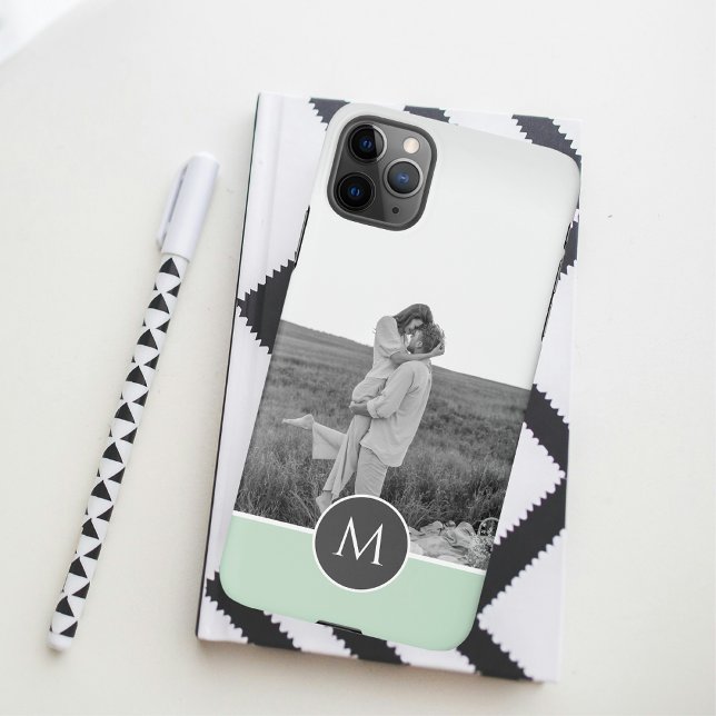 Minimalist Pastel Mint Personalized Name & Photo iPhone Case (Creator Uploaded)
