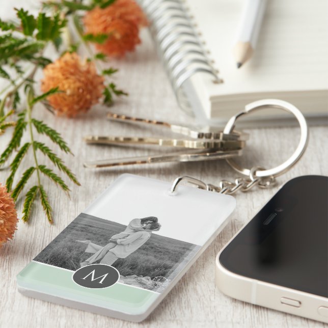 Minimalist Pastel Mint Personalized Name & Photo Keychain (Front Right)