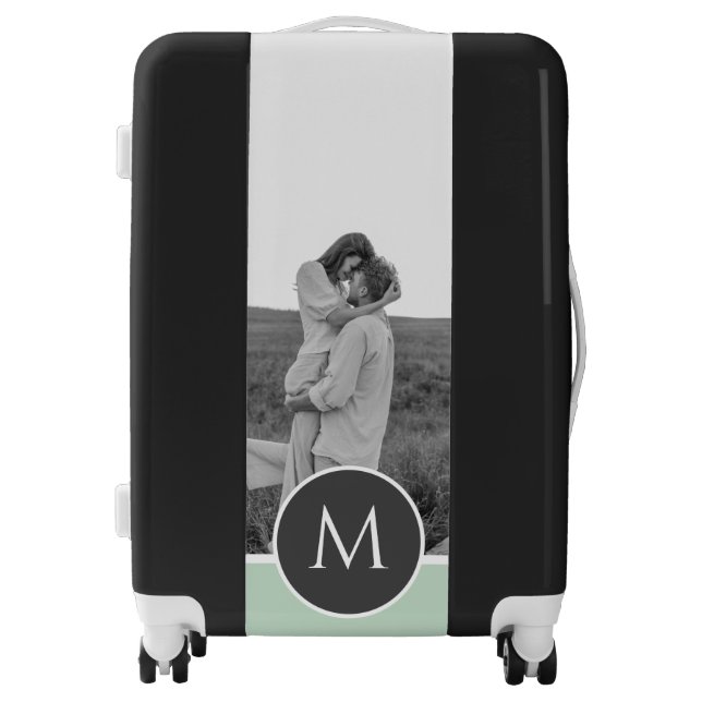 Minimalist Pastel Mint Personalized Name & Photo Luggage (Front)