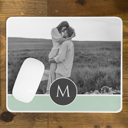 Minimalist Pastel Mint Personalized Name  Photo Mouse Pad