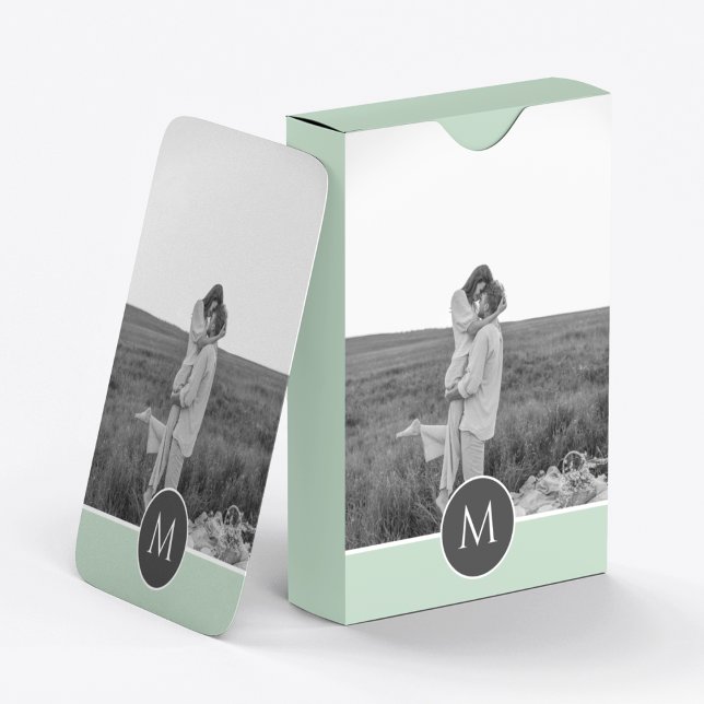 Minimalist Pastel Mint Personalized Name & Photo Poker Cards (Creator Uploaded)