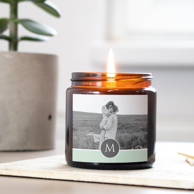 Minimalist Pastel Mint Personalized Name & Photo Square Sticker (Creator Uploaded)