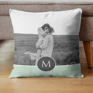 Minimalist Pastel Mint Personalized Name & Photo Throw Pillow