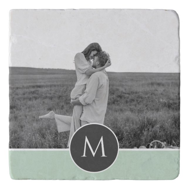 Minimalist Pastel Mint Personalized Name & Photo Trivet (Front)