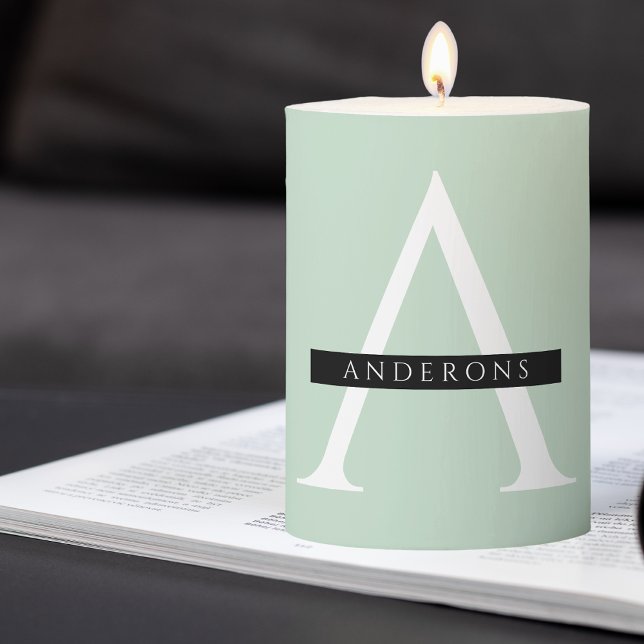 Minimalist Pastel Mint Personalized Name Pillar Candle (Creator Uploaded)