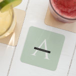 Minimalist Pastel Mint Personalized Name Square Paper Coaster<br><div class="desc">Minimalist Pastel Mint Personalized Name</div>