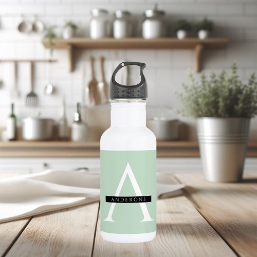 Minimalist Pastel Mint Personalized Name Stainless Steel Water Bottle