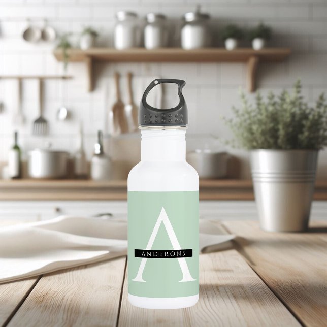 Minimalist Pastel Mint Personalized Name Stainless Steel Water Bottle (Creator Uploaded)