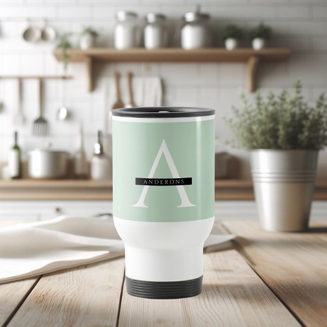 Minimalist Pastel Mint Personalized Name Travel Mug (Creator Uploaded)