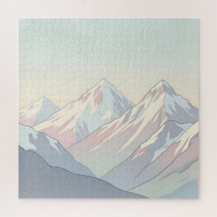 Minimalist Pastel Mountain Range Landscape Jigsaw Puzzle