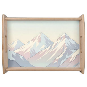 Minimalist Pastel Mountain Range Landscape Serving Tray