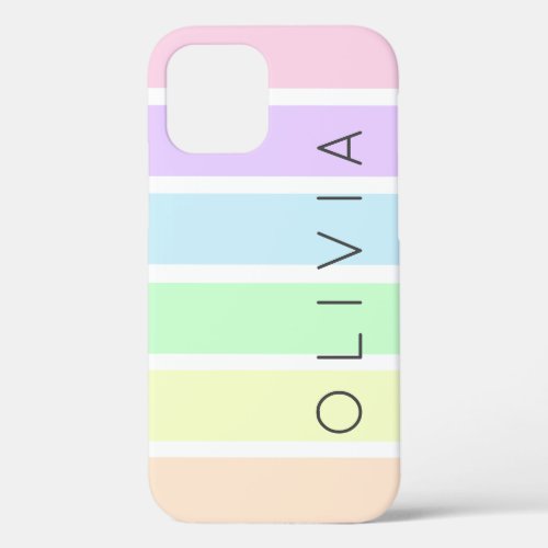 Minimalist pastel multicolour rainbow stripe iPhone 12 case