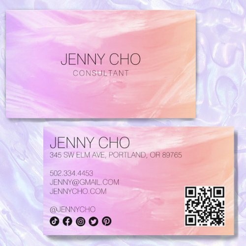 Minimalist Pastel Painting QR Code Social Icons Business Card