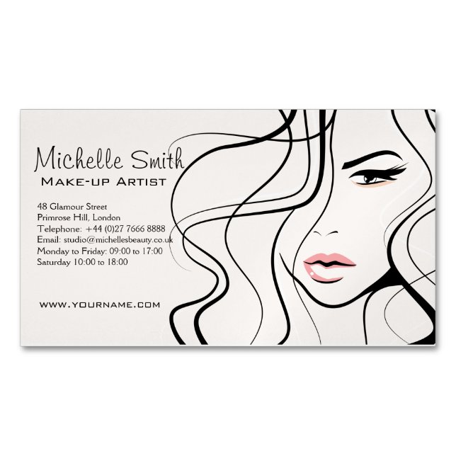 Minimalist Pastel Peach Elegant Feminine Makeup Business Card Magnet (Front)