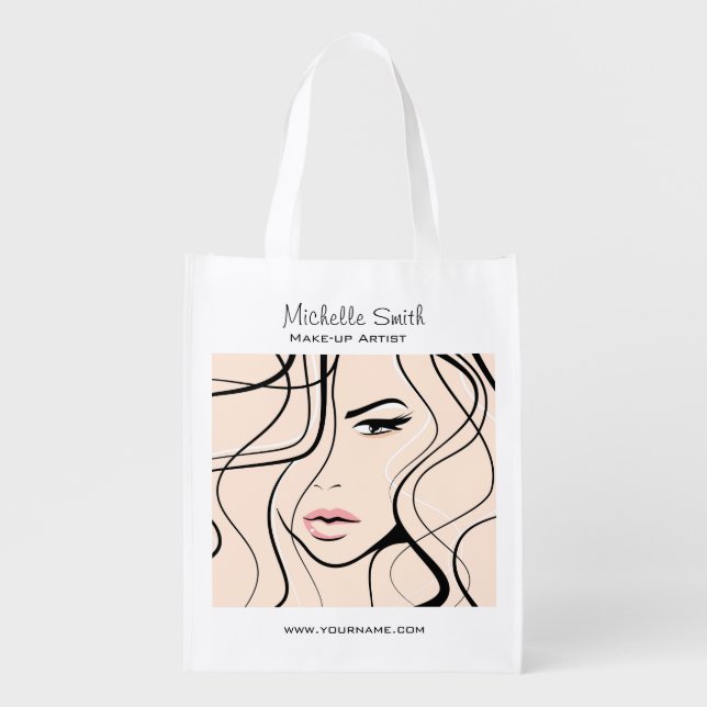Minimalist Pastel Peach Elegant Feminine Makeup Grocery Bag (Front)