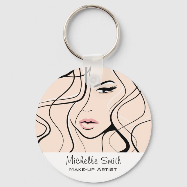 Minimalist Pastel Peach Elegant Feminine Makeup Keychain (Front)