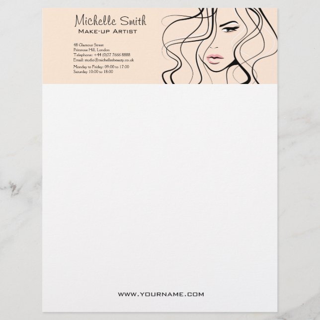 Minimalist Pastel Peach Elegant Feminine Makeup Letterhead (Front)