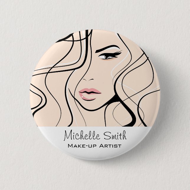 Minimalist Pastel Peach Elegant Feminine Makeup Pinback Button (Front)