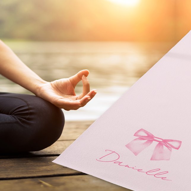 Minimalist Pastel Pink Bow Exercise Yoga Mat (Creator Uploaded)