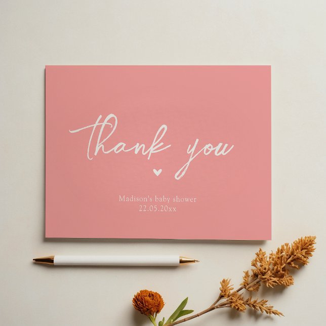 Minimalist Pastel Pink Calligraphy Baby Shower Thank You Card (Creator Uploaded)