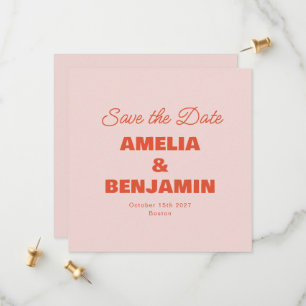 Minimalist Pastel Pink Orange Retro Photo Wedding Save The Date