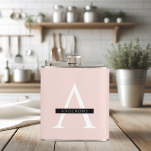 Minimalist Pastel Pink Personalized Name Flask
